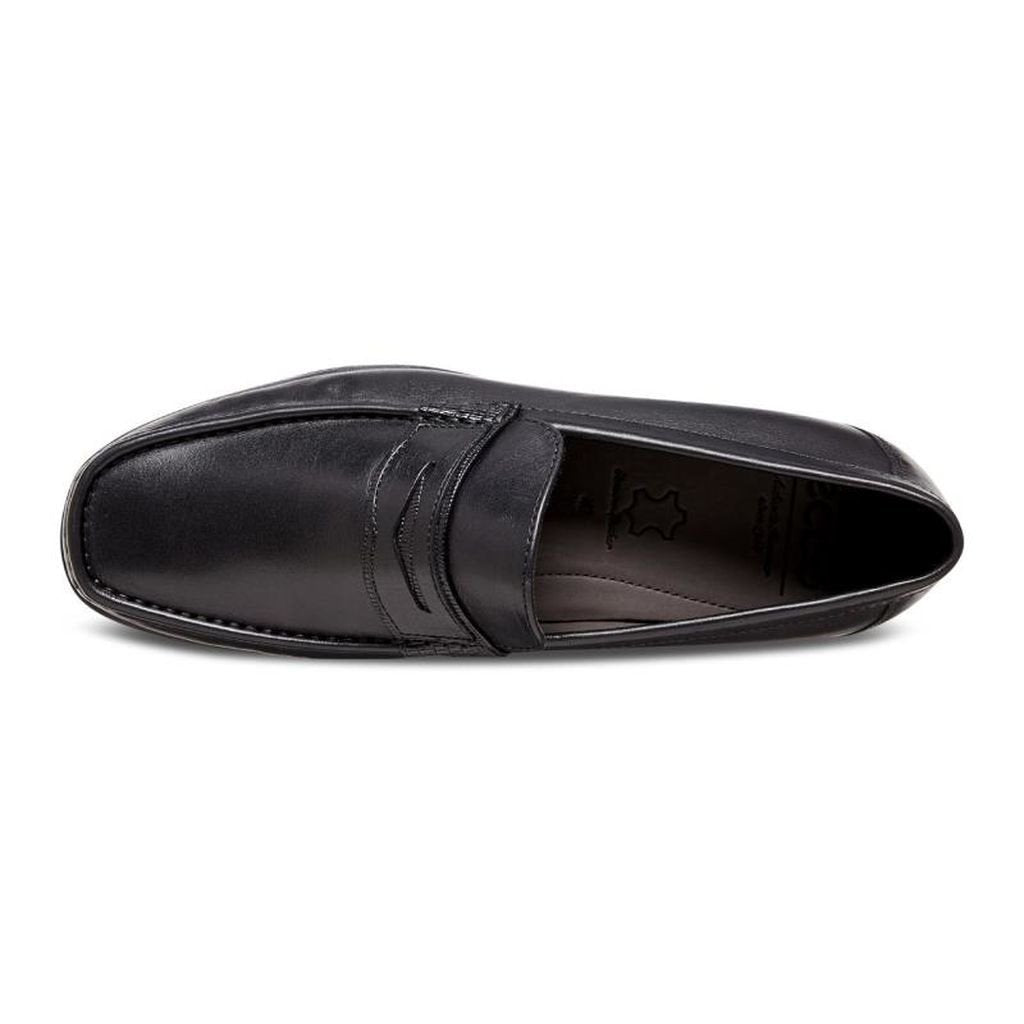 ECCO Men's 661834 Dress Moc Black Leather Slip-On Loafer