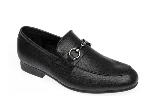 Venettini Boys Dress Black Shoes Chase3 Gambino Leather Sliver Chain