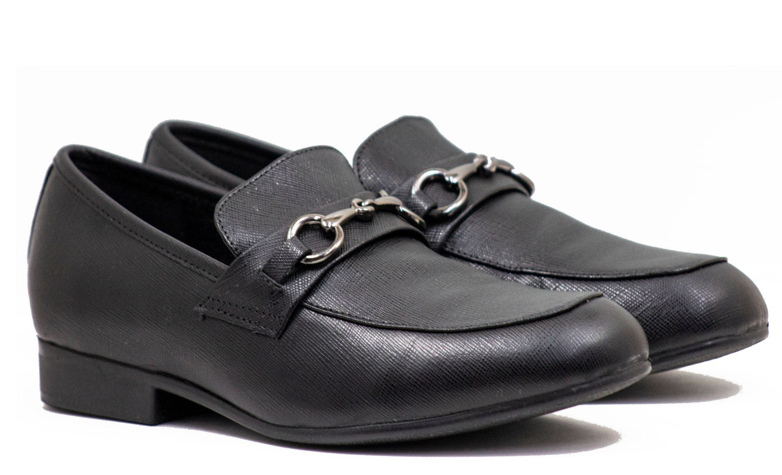 Venettini Boys Dress Black Shoes Chase3 Gambino Leather Sliver Chain