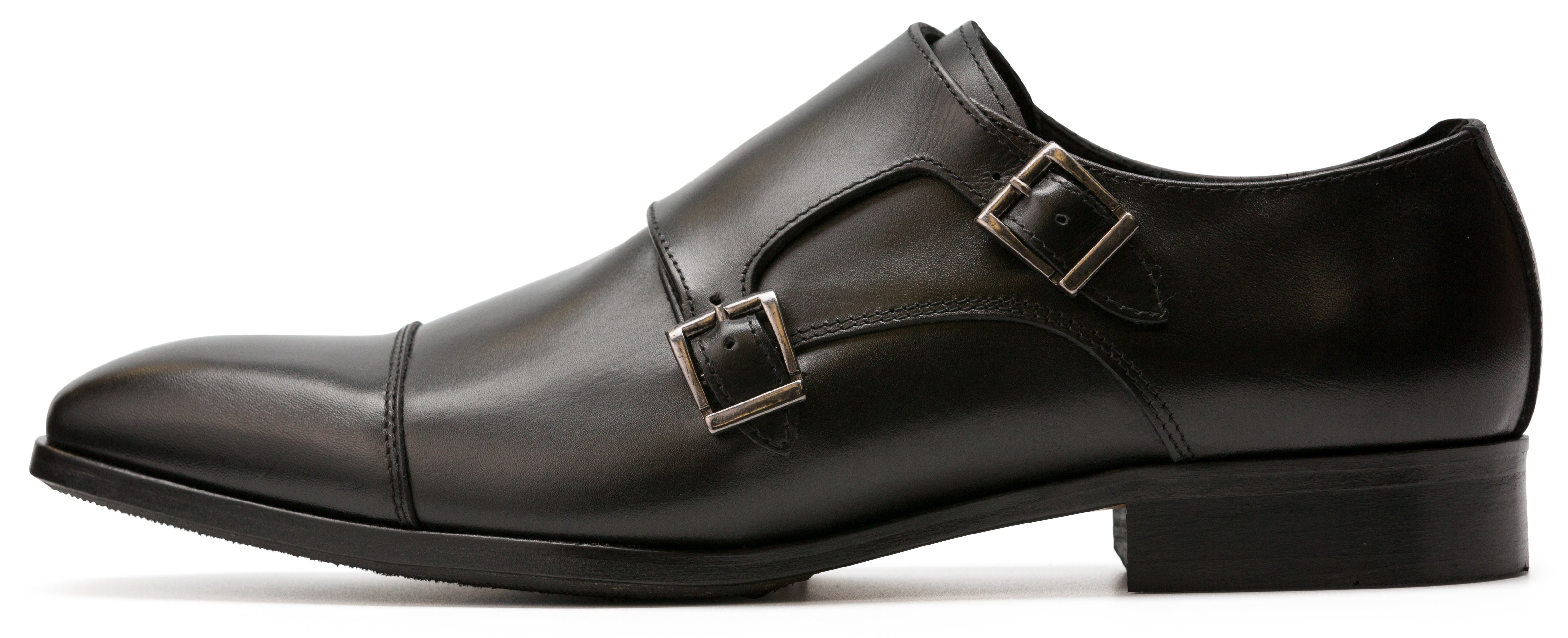 Luciana Black Leather Mens Double Monk Strap Dress Shoe 3103