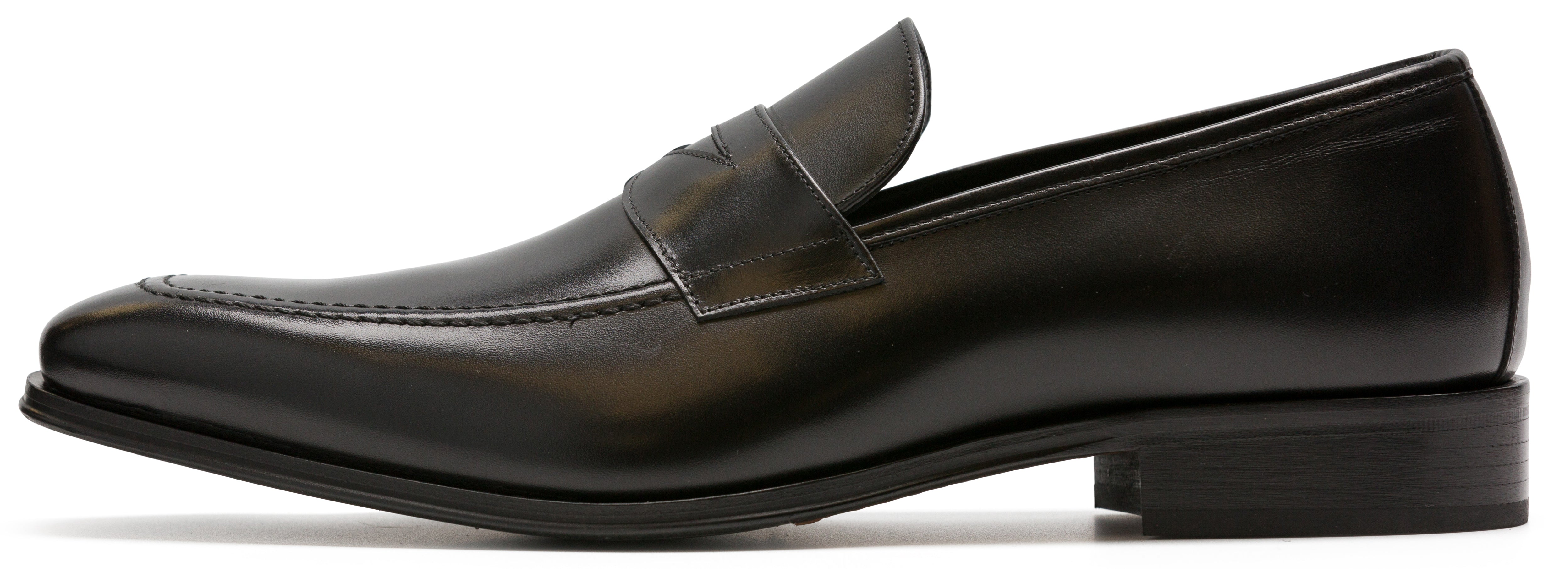 Luciana Men's Black Leather Apron toe Penny Dress Shoe 7310