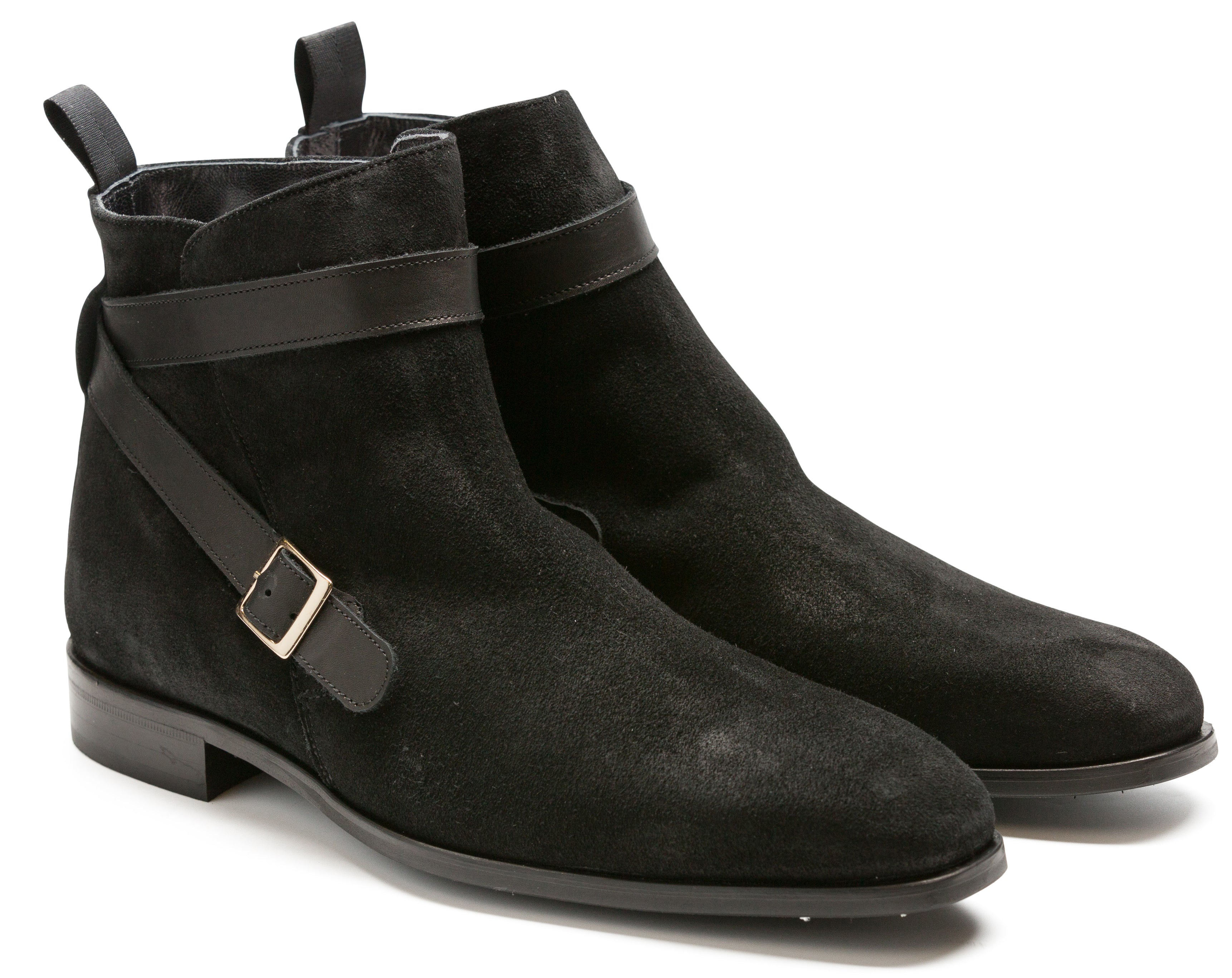 Luciana Black Suede Buckle Strap Ankle Boots 6150