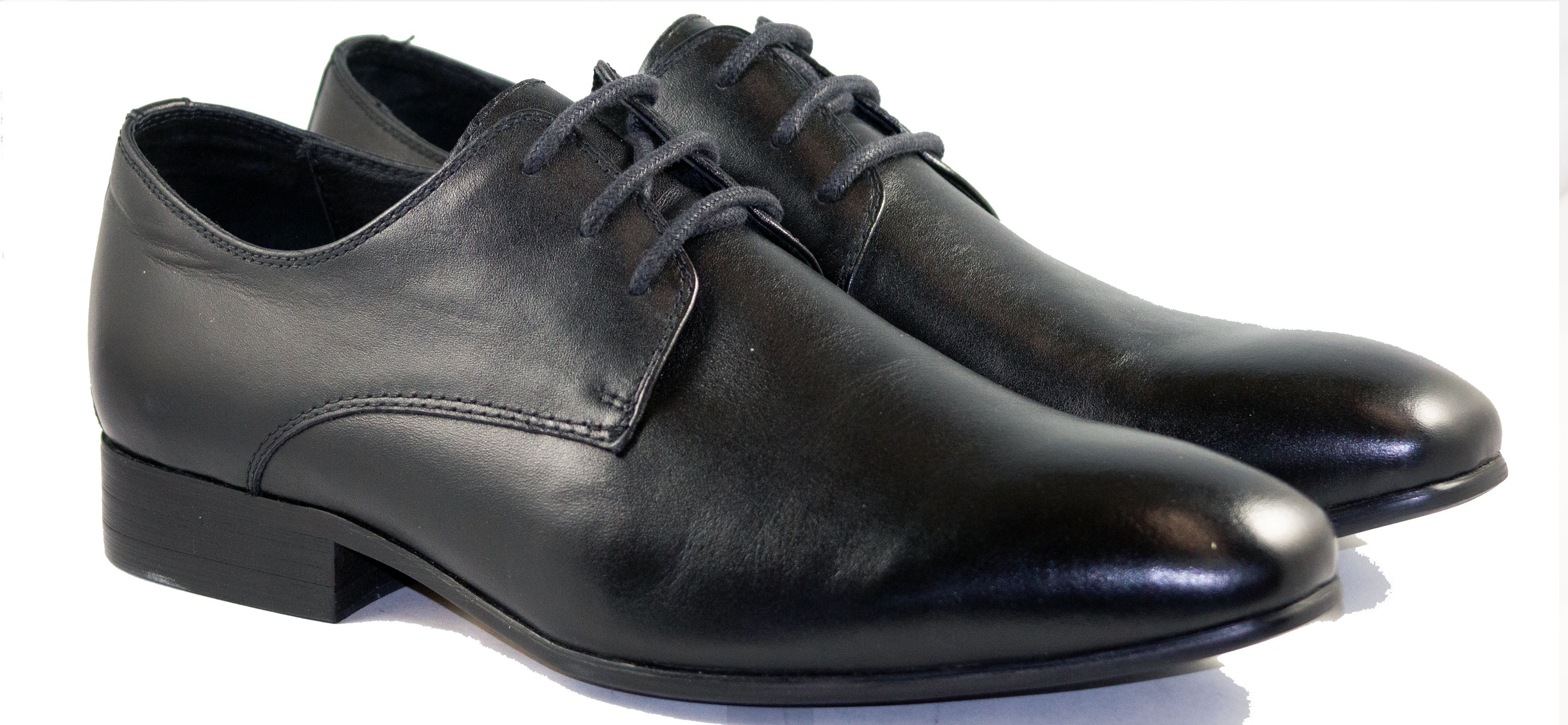 Mario Samello Men's Black Leather Plain Toe Dress Shoes  L007-9-E146
