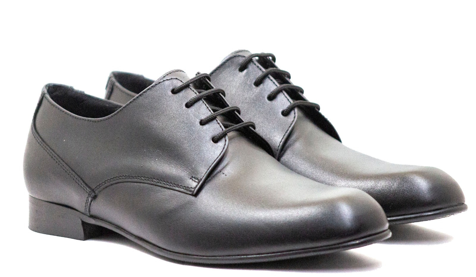 Andanines Boys Black Leather Plain Toe Lace Up Dress Shoe C78005