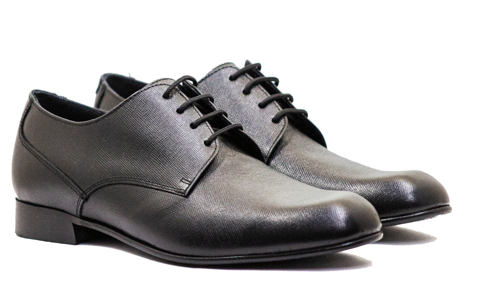 Andanines Boys Black Saffiano Leather Plain Toe Lace Up Dress Shoe C78005