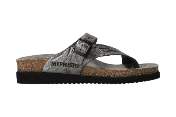Mephisto Womens Helen Grey Metallic Leather Sandals