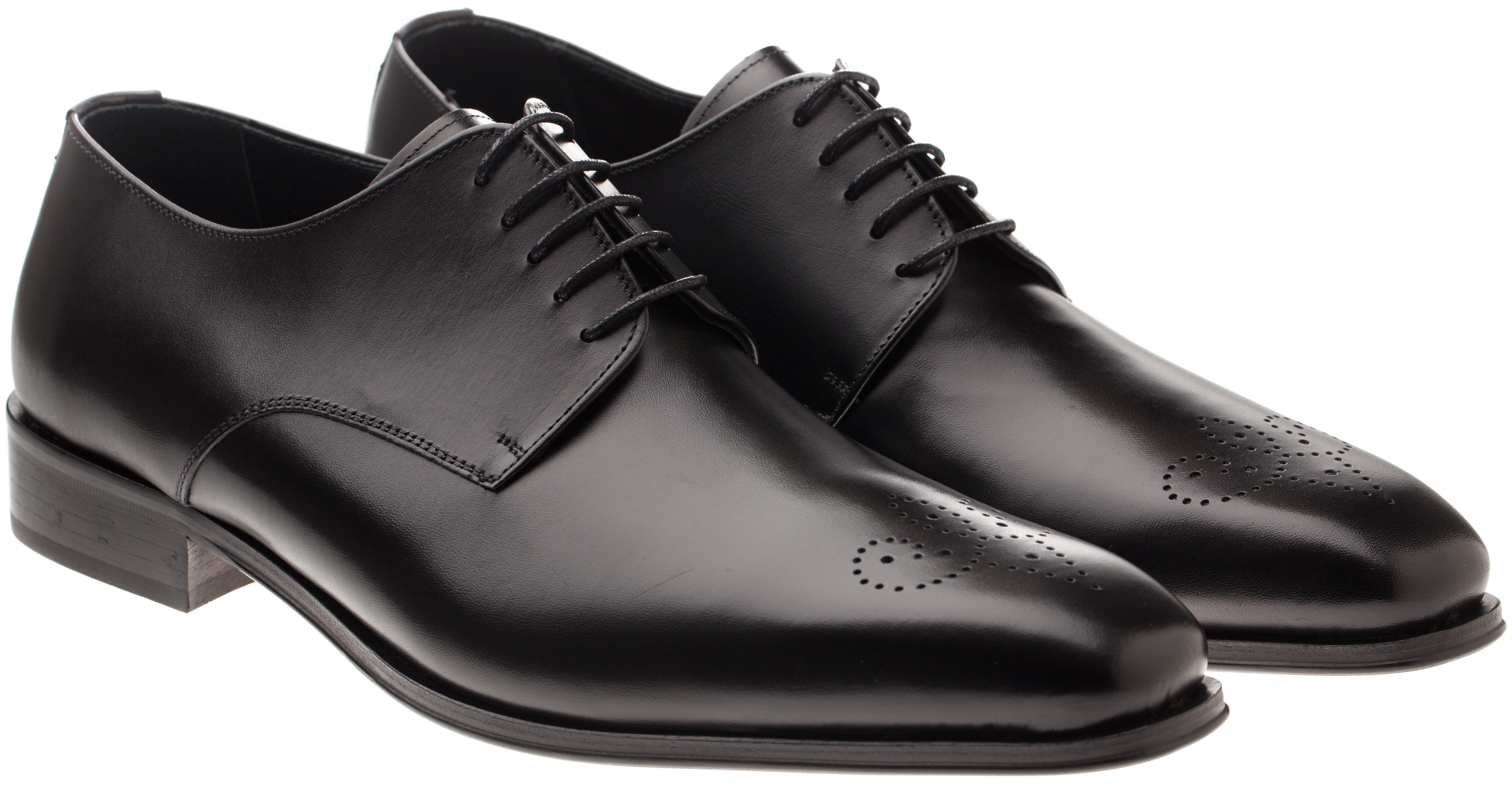 Luciana Men's Black Leather Plain Toe Medallion Dress Shoe 6026