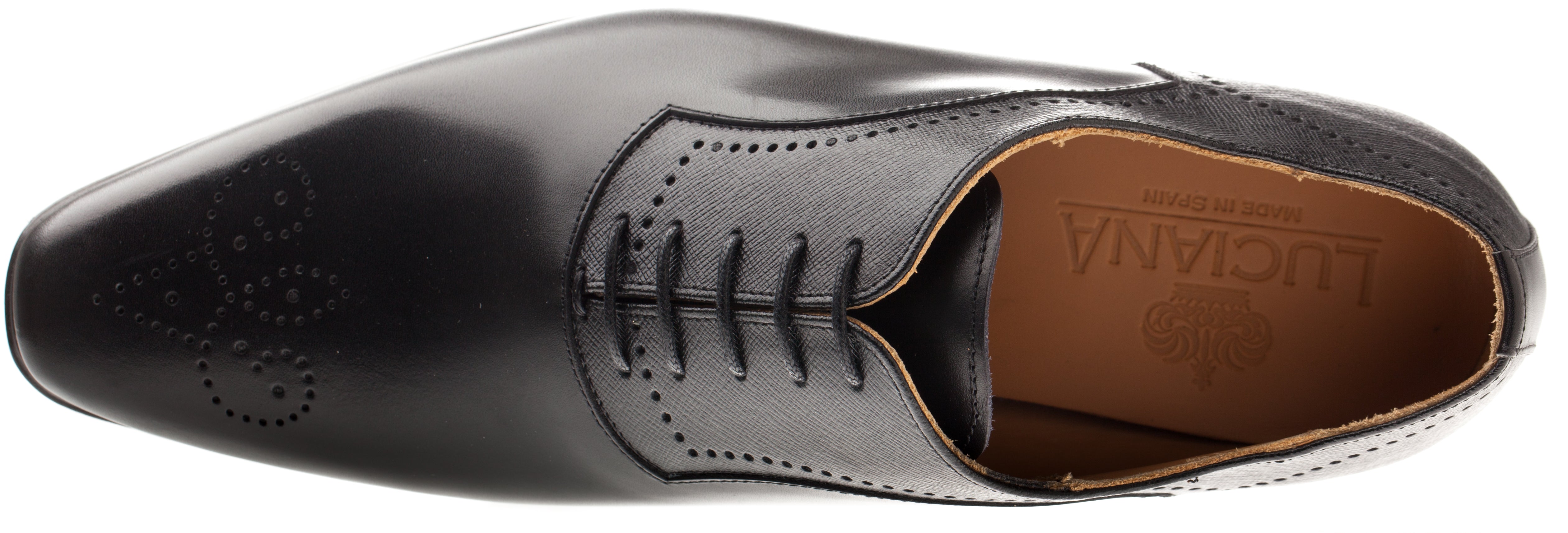 Luciana Men's Black Leather Plain Toe Medallion Dress Shoe 7498