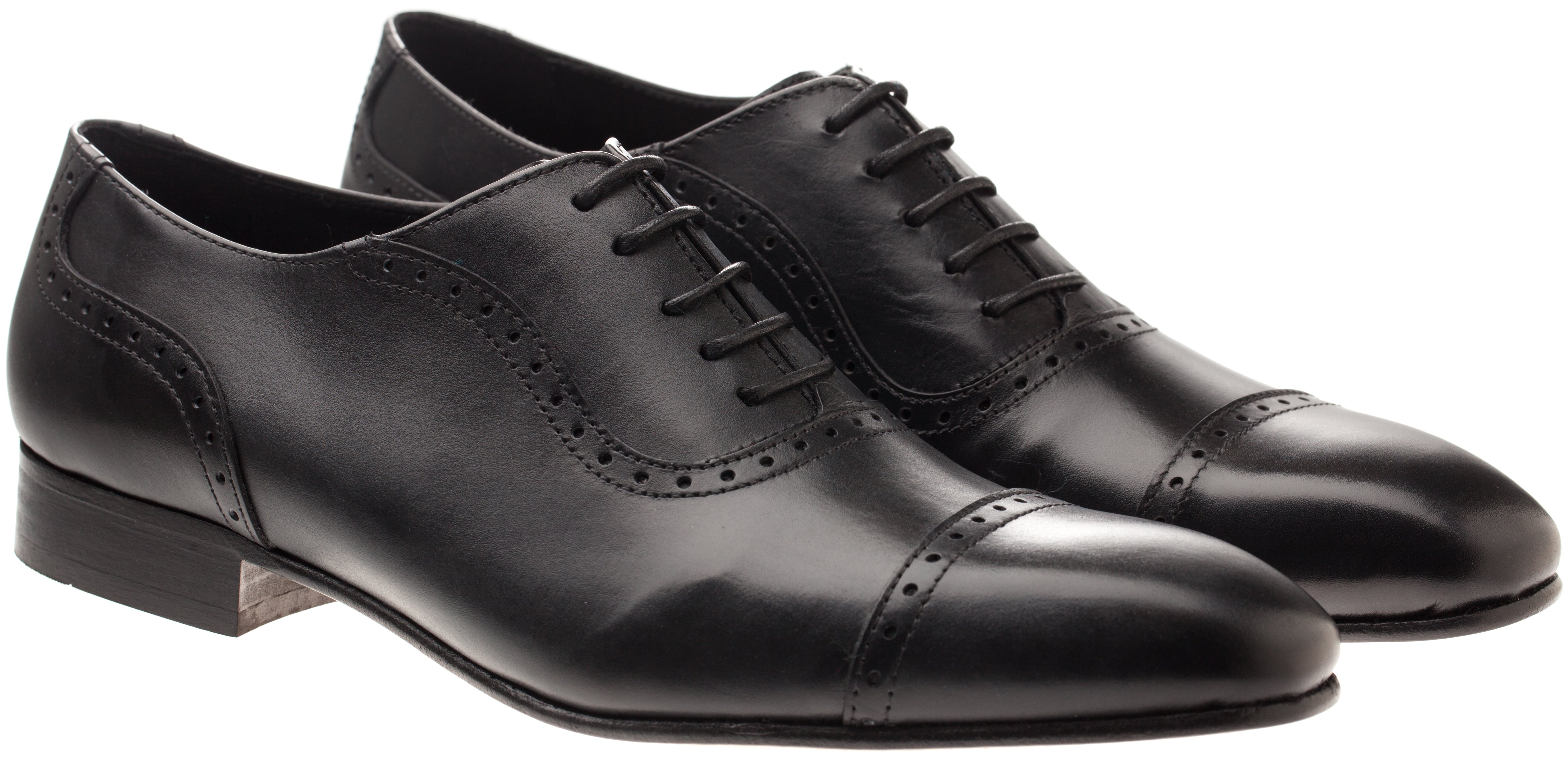 Luciana 6319 Black Leather Brogue Detailed Cap Toe Oxford